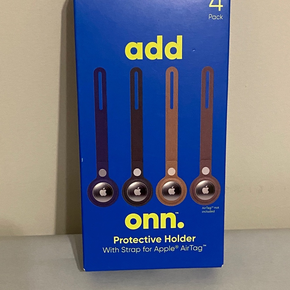 Onn Protective Holder for Apple AirTag - 4 Pack brown vegan leather new in box
